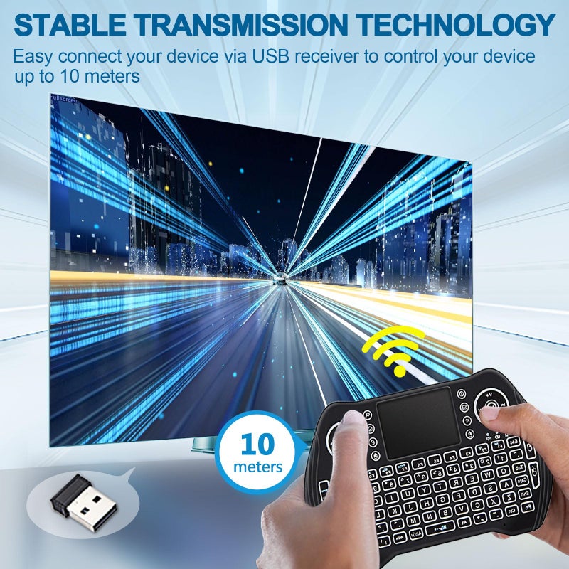EASYTONE Backlit Mini Wireless Keyboard Touchpad Mouse Combo with Rechargable Li-ion Battery Multi-Media Keys, Handheld Keyboard for Android TV Box, Smart TV, X-Box, PC, Android Windows Linux MacOS - Image 2